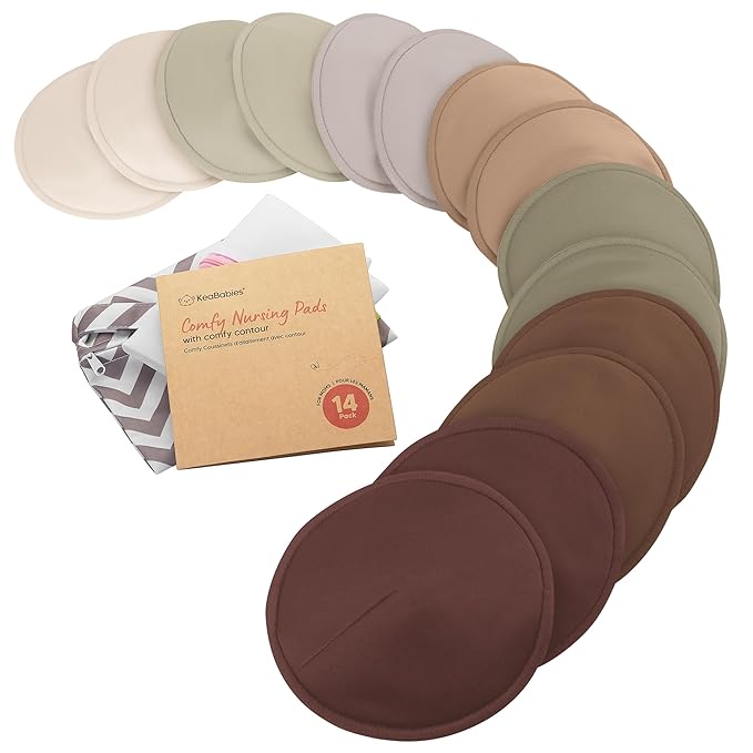 Organic Nursing Pads - 14 Washable Viscose Derived from Bamboo Breastfeeding Pads, Wash Bag, Reusable Breast Pads for Breastfeeding, Nipple Pads for Breastfeeding Essentials (Sable, L 4.8")