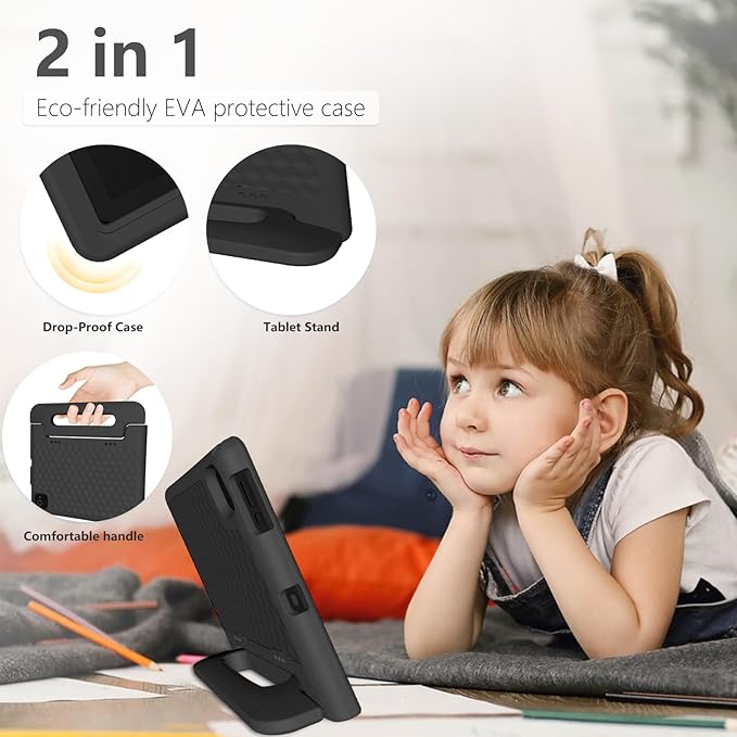 Tablet for Kids Age 3-12 10.1 inch Android 14 6000mAh 8GB RAM+64GB ROM(Expandable to 1TB Kids Tablet WiFi6 Google Kids Space Parental Control 1280 * 800 HD Screen - Black