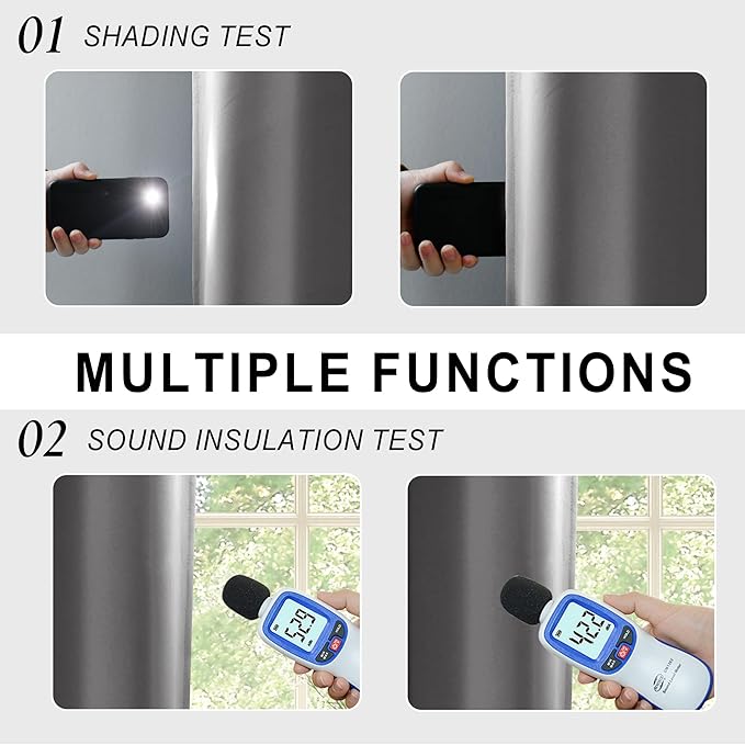 XWZO Total Blackout Curtains 63 Inches Long - Double Layer Full Room Darkening & Energy Efficiency Rod Pocket Window Panels with Tiebacks for Living Room/Bedroom, Grey, W52 x L63, Set of 2