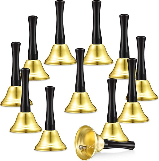 Boao 12 Pieces Metal Hand Bells Music Service Hand Bells Musical Instruments Percussion for Christmas Party Supplies(Gold)