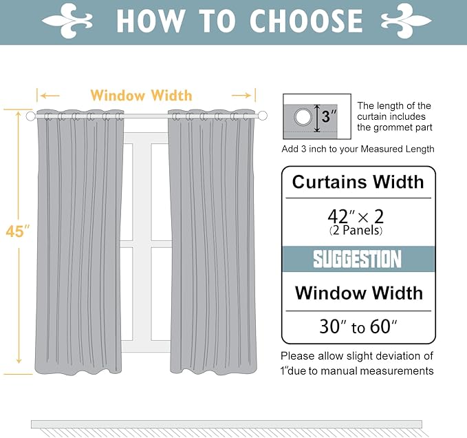 ChrisDowa 100% Blackout Curtains 45 inch Long for Bedroom with Black Liner, 2 Thick Layers Total Blackout Thermal Insulated Grommet Window Curtains 2 Panels Set (Aqua, 42 x 45 Inch)