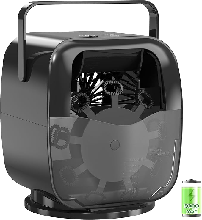 5000mAh Rechargeable Bubble Machine, 90°/180°/360° Auto Rotation, 3 Speeds, Automatic Bubble Blower for Parties, Weddings, Getherings Indoor Outdoor, Bubble Maker Toy for Toddlers, Kids, Pets