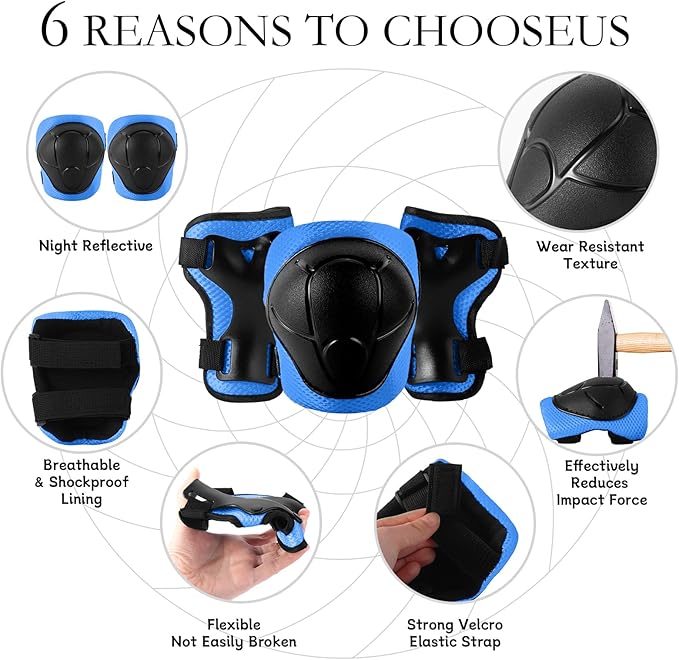 Adjustable Kids Bike Helmet with Knee & Elbow Pads Set, Color Gradient Design for Boys and Girls Aged 3-14+, for Skateboarding, Scooter, Roller & Inline Skating, Longboard