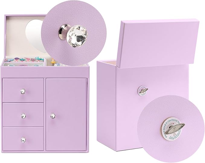 Vlando Musical Jewelry Box with Spinning Ballerina, Girls’ Jewelry Organizer for Necklaces Rings and Hair Accessories, Gift for Girls and Kids, Purple