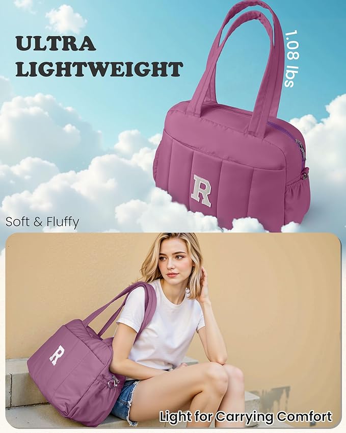 Duffle Bag with Initial, Spend The Night Bags for Women，Gifts for Women-Overnight Bag with Wet Pocket，Lightweight Travel Bags Personalized Gym Tote with Makeup Pouch