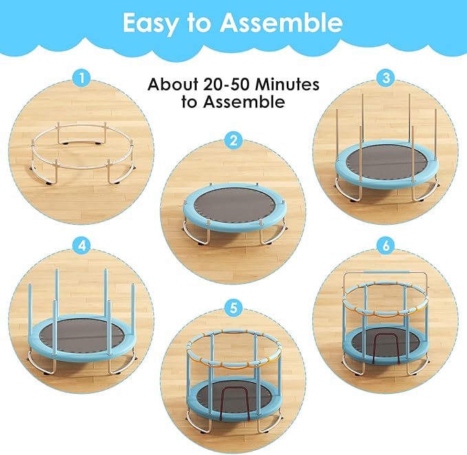 Trampoline for Kids, Upgrade Full Anti-Rust 440lbsToddler Trampoline with Net, Upgraded Ring Legs with Adjustable Gymnastics Bar&Toys, Gifts for Ages 1-8 Boys&Girls