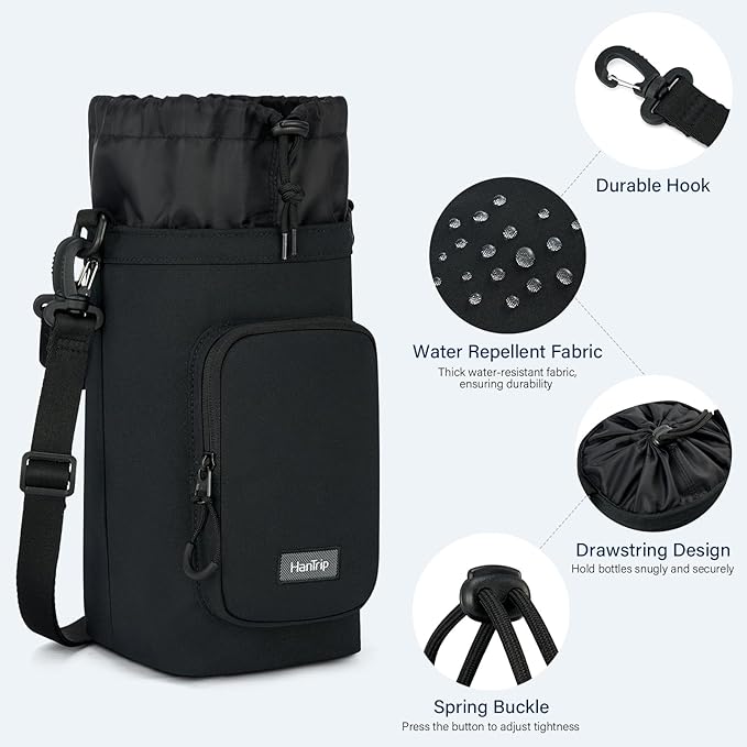 Insulated Water Bottle Carrier Bag with Strap Phone Pocket for 25/32/40/64 oz Tumbler Cup, Water Bottle Holder