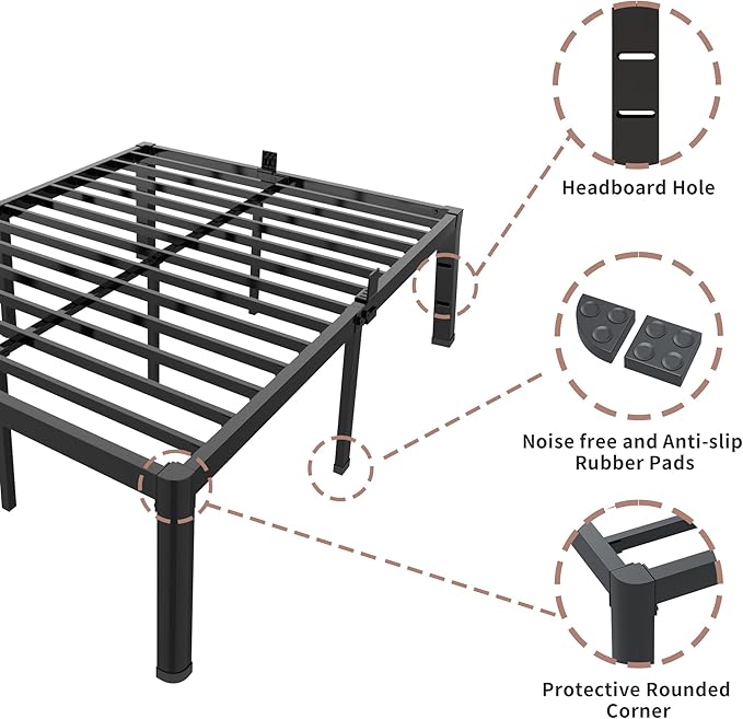 ROIL 14 inch California King Size Bed Frame Metal Platform No Box Spring Needed - Image 6