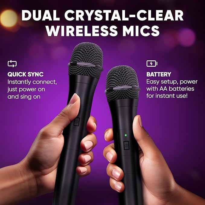 MASINGO Karaoke Machine for Kids and Adults with 2 Wireless Bluetooth Microphones, PA Portable Speaker Toy for Girls and Boys with Colorful LED Lights, Supports TF Card/USB, TWS for Home Party, C7