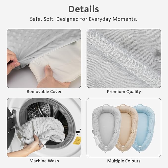 Baby Lounger – Soft & Breathable Newborn Nest for Infants 0-24 Months, Organic Cotton Baby Pillow for Tummy Time, Playtime & Travel, Newborn Babies Essential Gift