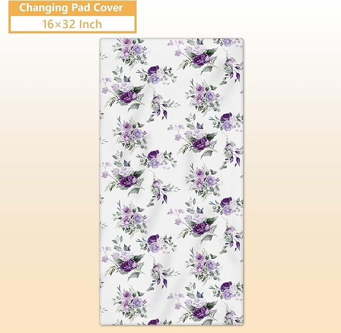 Personalized Baby Bedding Set - 5 Pcs Custom Toddlers Bedding Set with Infant Name - Soft Double Layer Nursery Crib Set for Girls Boys - Customized Infant Gifts for Baby Shower - Purple Flowers