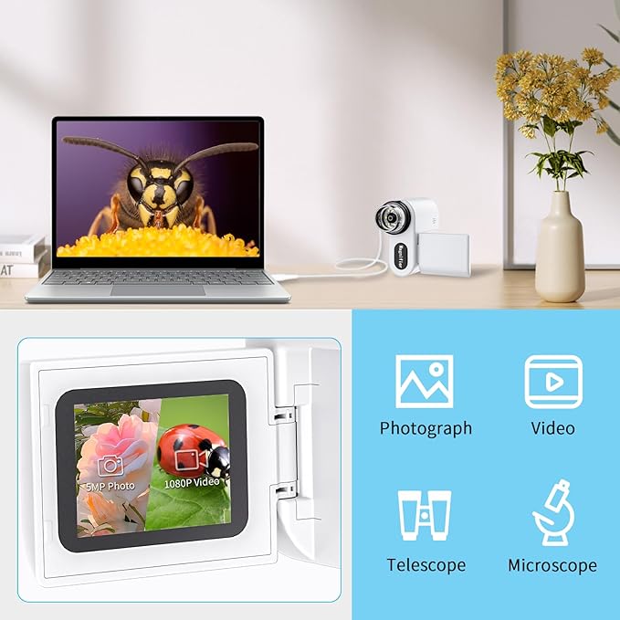 Microscope for Kids - 1000X Portable Handheld Kids Mini Microscope | Telescope with Photo and Video Educational Science Toys | Age 3 4 5 6 7 8 9 10 11 12 Years Old Kids Christmas Birthday Gift