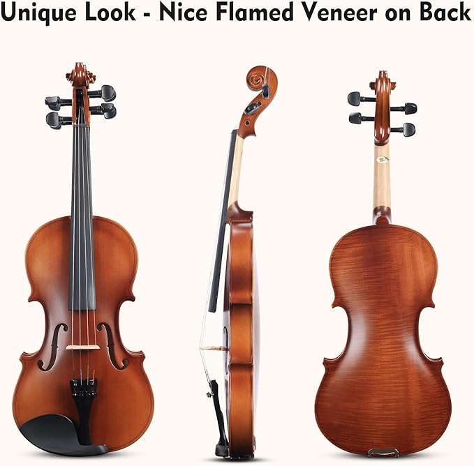 ADM 1/2 Size Wood Violin Set for Kids Teens Students Adults Beginner Acoustic Violin Matte Fiddle Starter Kit with Hard Case, Rosin, Shoulder Rest, Bow, Clip-on Tuner and Fingerboard Sticker