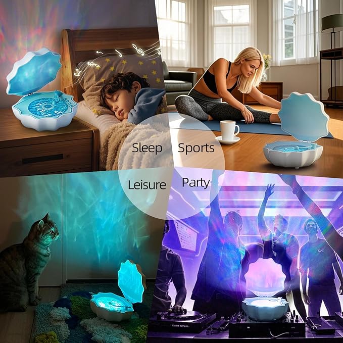 Northern Lights Projector, Night Light Projector for Bedroom Built-in Bluetooth Speaker, White Noise, Shell Night Light for Room Decor/Gift for Kids/Party/Music/Relaxation/Birthday (Blue)