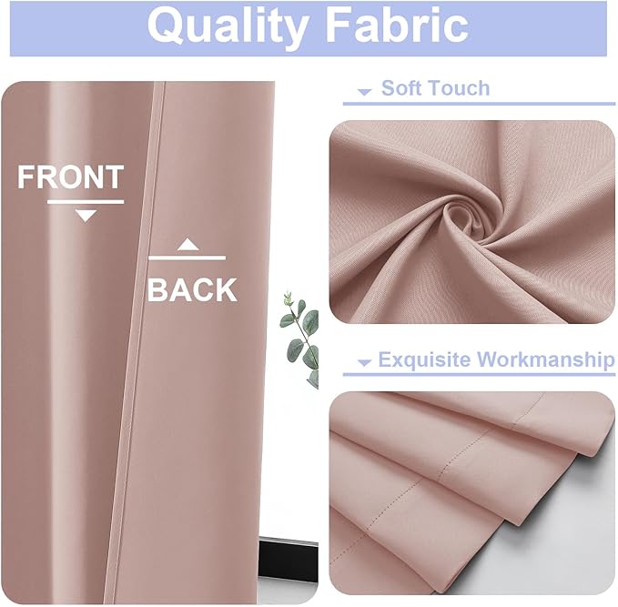 Simplebrand Ava Blush Blackout Curtains for Bedroom 90 Inches Long 2 Panels Set, Solid Privacy Energy Saving Living Room Window Treatment Curtains Blackout Drapes, W50 x L90 Inch, Blush