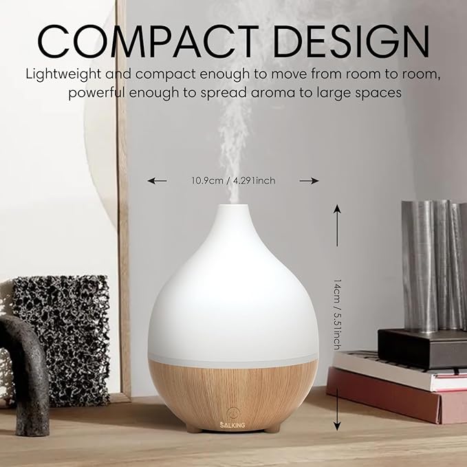 SALKING Essential Oil Diffuser (Set of 2), 100ml Small Aromatherapy Diffuser with Auto Shut-Off, Ultrasonic Diffusers for Essential Oils, Cool Mist Humidifier with Warm White Lights, for Office Home