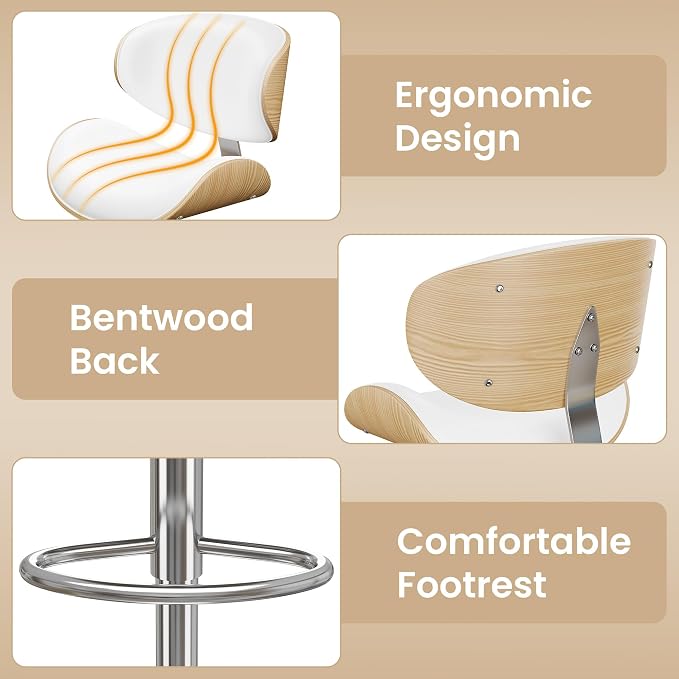 YaFiti Bar Stools Modern PU Leather Adjustable Swivel Barstools, Kitchen - Image 4