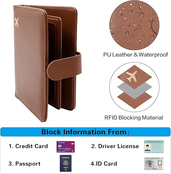 Melsbrinna Rfid Passport Holder for Travel women/Men, Cute Passport Wallet Rfid Blocking Card Slots, Rfid Passport Cover/CaseTravel Wallet, Passport Book Holder (1, Brown)
