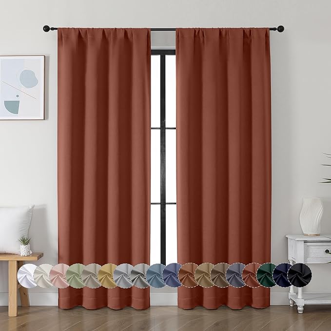 Simplebrand Ava Terracotta Blackout Curtains for Bedroom, 72 Inch Length, 2 Panels, Privacy Thermal Insulated, Rod Pocket, Window Curtains for Patio, French Door, W40 x L72 Inch