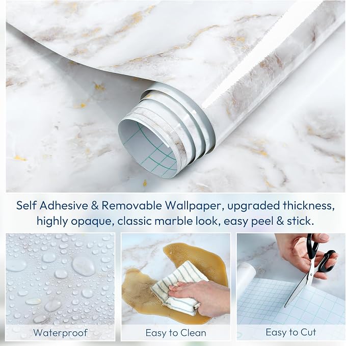 rabbitgoo Glossy Marble Contact Paper Peel and Stick Wallpaper 35.4" x 78.7" - Image 6