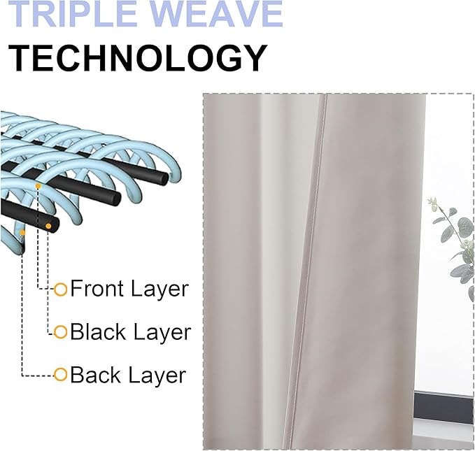 Simplebrand Ava Natural Blackout Curtains for Bedroom 96 Inches Long 2 Panels, Solid Thermal Insulated, Energy Saving Living Room Window Treatment Curtains Blackout Drapes, W50 x L96 Inch, Natural