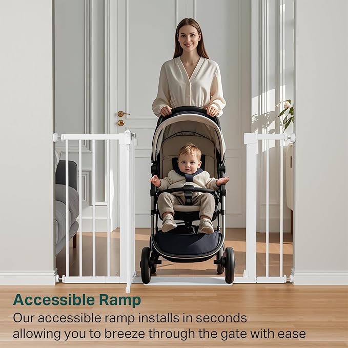Cumbor 2 Pack 29.7"-48" Baby Gate for Stairs, Mom's Choice Awards Winner-Dog Gate for Doorways, Pressure Mounted Auto-Close Pet Gates for Dogs Indoor, Safety Child Gate with Easy Walk Thru Door,White