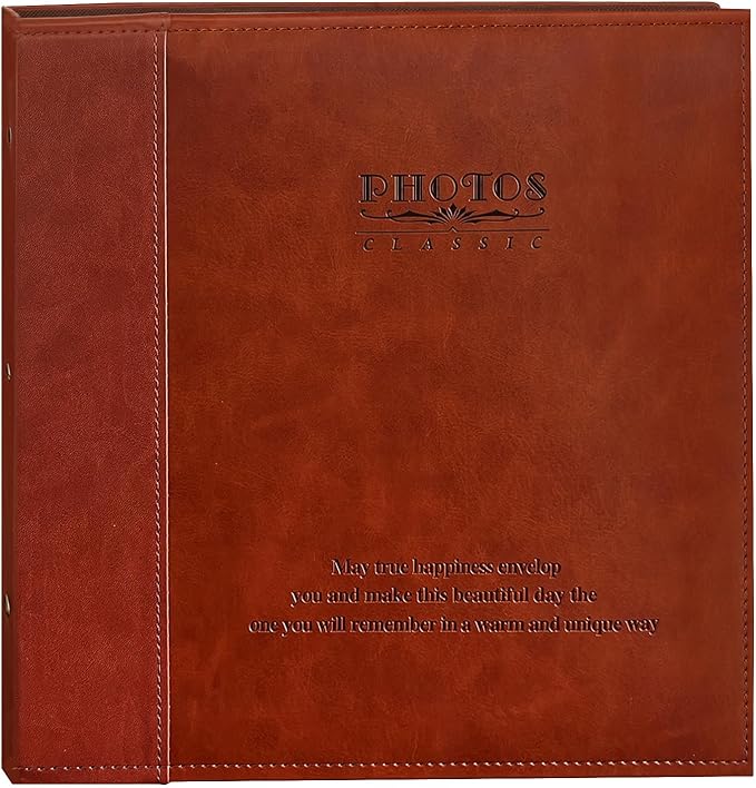 Magnetic Self-Stick Page Photo Album, Family Album, Leather Cover, Hand Made DIY Albums Holds 3x5, 4x6, 5x7, 6x8,8x10 Photos A52035 (Red Brown, Large)