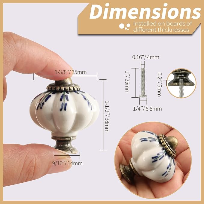 Ivory Pumpkin Knobs 6 Pack Ceramic Cabinet Knobs Vintage Drawer Pulls - Image 4