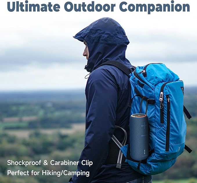 IPX7 Waterproof Bluetooth Speaker - 30W HD Sound, 8H Playtime, TWS Pairing, BT5.3, Portable for Pool/Beach/Shower, Blue Gift