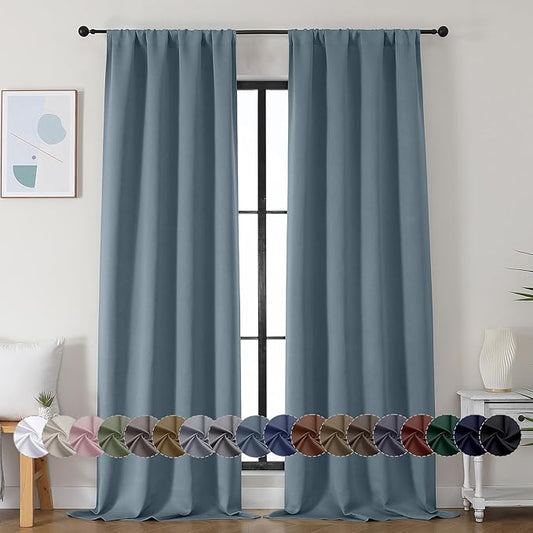 Simplebrand Ava Stone Blue Blackout Curtains for Bedroom 96 Inches Long 2 Panels, Thermal Insulated, Energy Saving Living Room Window Treatment Curtains Blackout Drapes, W40 x L96 Inch, Stone Blue