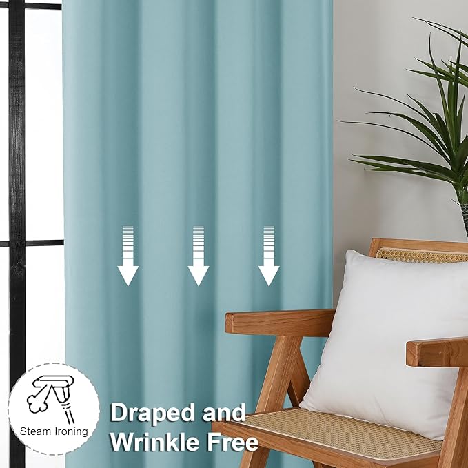 Simplebrand Blackout Extra 10ft Curtains for Patio 120 Inches Long 2 Panels Set, Solid Thermal Insulated Energy Saving Rod Pocket Window Treatment Curtains Blackout Drapes, 50" Wx120 L, Aqua