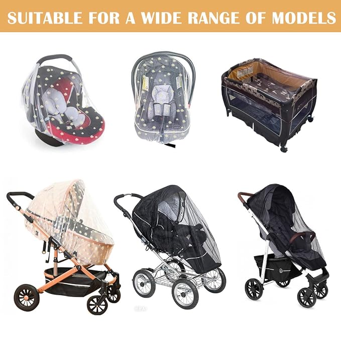 Baby Stroller Mosquito Net (2 Pack) - Durable Mesh Protection for Bassinets, Cradles, Playards, Pack N Plays & Portable Mini Cribs | Breathable Universal Fit Insect Barrier (Black + Daisy)