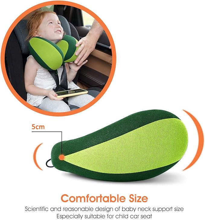 INFANZIA Kids Chin Supporting Travel Neck Pillow, Helps Support Head and Neck, Comfortably Designed for Head, Neck, and Chin Support - Gifts for Toddler/Child/Kids, Green