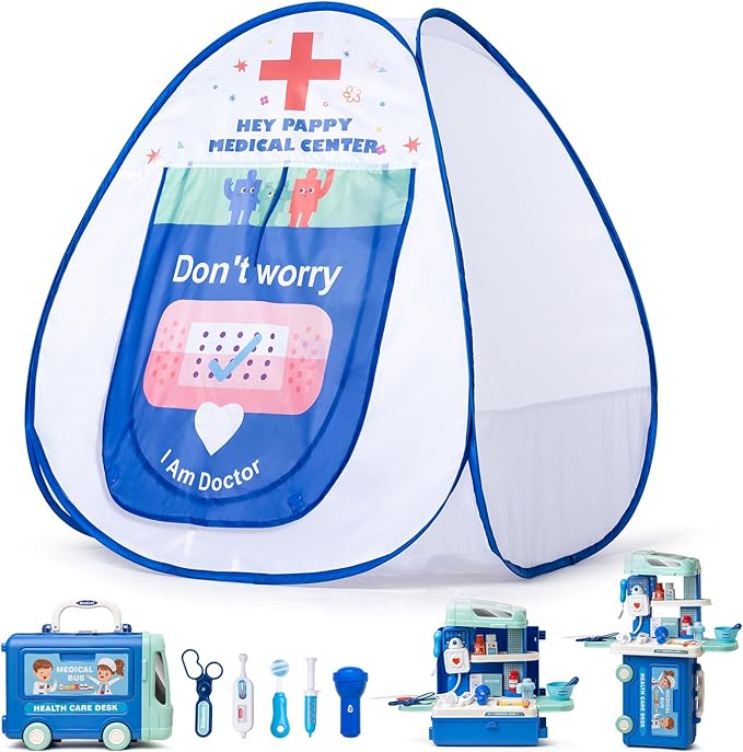 Kids Tent,Pop Up Kids Play Tent Hospital Center Theme with Complete Toy Set, Play Toys Play Set for Indoor Outdoor Pretend Play
