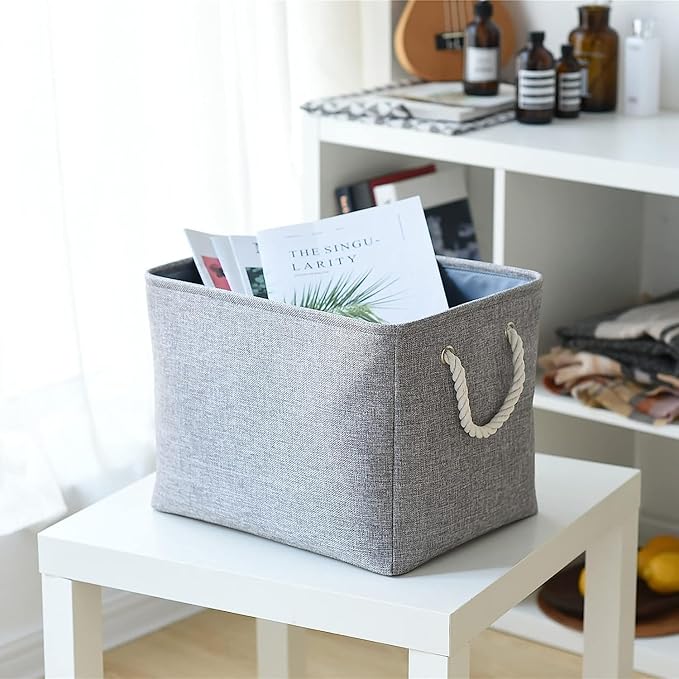 TheWarmHome Storage Basket for Organizing - 16x12x12 inch 3 Pack Fabric Storage Cubes, Cube Storage Bin for Shelves Closet Organizer Cloth Gift Toy (Grey)