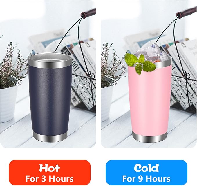 VEGOND 20oz Tumbler with Lid and Straw Stainless Steel Tumbler Cup Bulk Vacuum Insulated Double Wall Travel Coffee Mug Powder Coated Coffee Cup(Pink 6 Pack