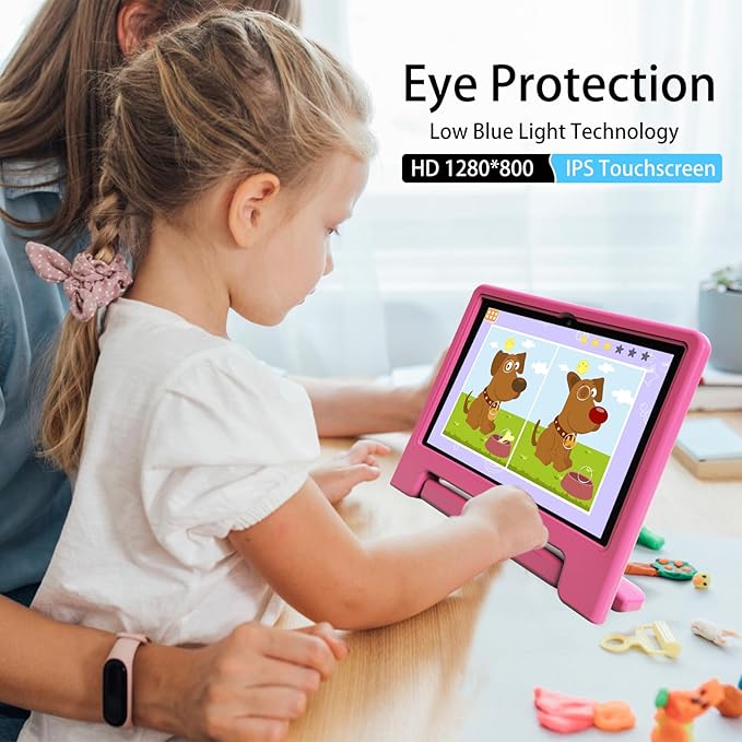 Tablet for Kids, 10 Inch Kids Tablet Android, 64GB, Octa-Core, WiFi 6, Big Battery, Google Kids Space, Parental Control 1280 * 800 HD Display Pink