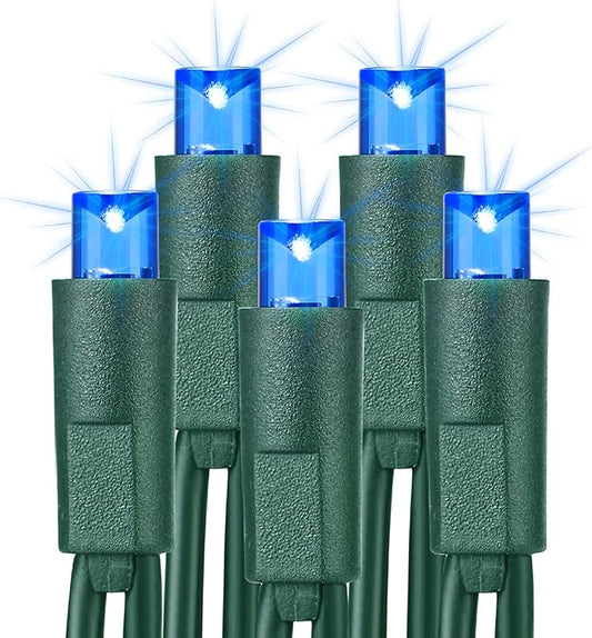 Brizled Blue Christmas Lights, 33ft 100 LED 5MM Wide Angle Christmas Tree Lights, 120V UL Certified Mini String Light Connectable Outdoor Waterproof Blue Light for Xmas Room Party Decor, Green Wire