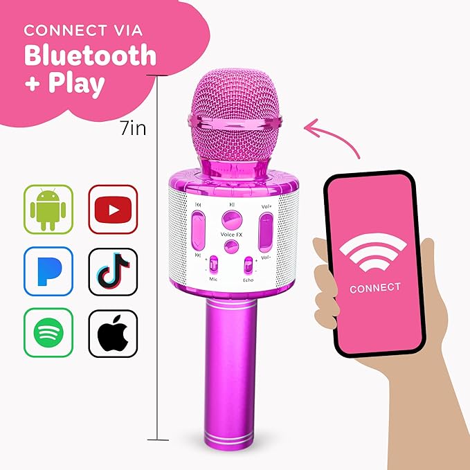 Move2Play, Kids Karaoke Microphone | Includes Pre-Loaded Songs & Bluetooth | Kids Birthday Party Gift | Toy for All Ages 2, 3, 4, 5, 6+ Year Old Girls, Boys & Toddlers