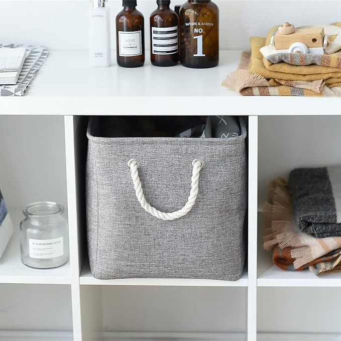 TcaFmac Organization and Storage Basket for Organizing - Large 2 Pack 16x12x12 inch Fabric Storage Cubes, Collapsible Storage Bins for Shelves Closet Gift Cloth Toy Books Baby (Grey)