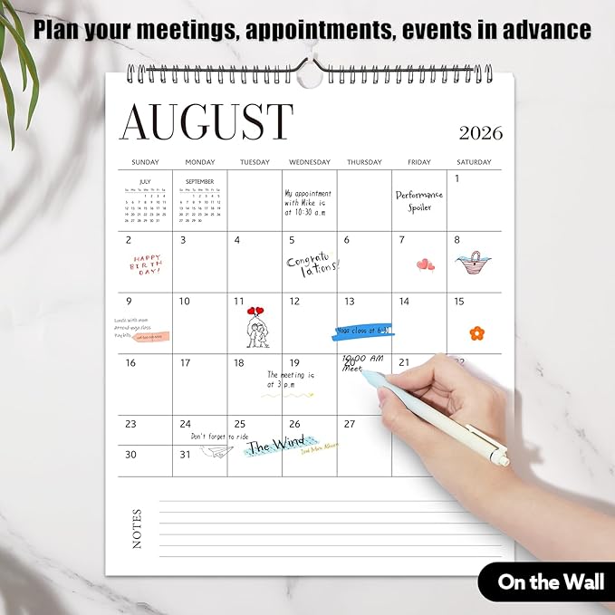 Wall Calendar 2026-2027, 18 Month Calendar from January 2026 to June 2027 14.5" x 11.8" Large Desk Calendar with Twin-Wire Binding for Home Office Planning Personal Organisers, Blank Style