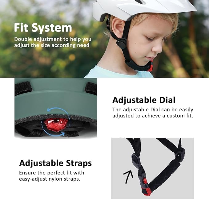 Kids Bike Helmet, Youth Toddler Boys Girls Helmets, 2 Size Adjustable for Ages 2-3-5-8-14 Years, Child Helmet with Visor and LED Light, Lightweight Multi-Sport Bicycle Scooter Cycling Helmets