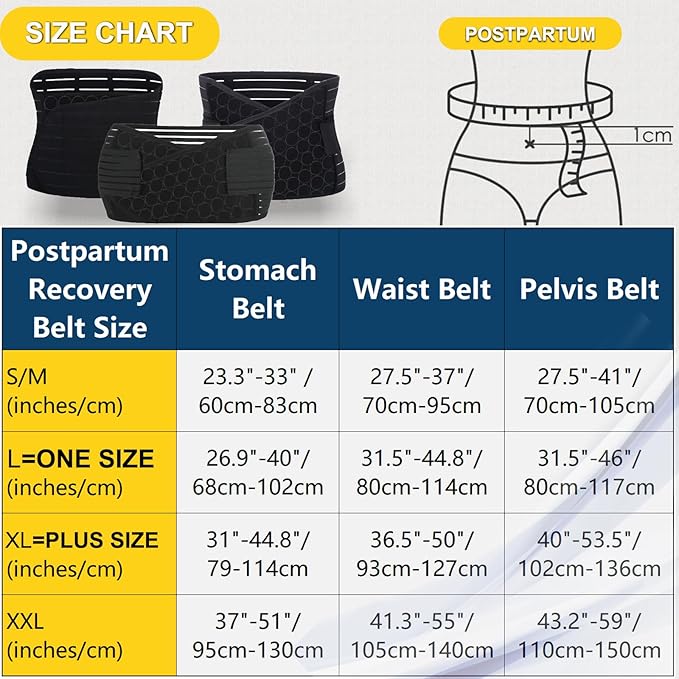 ChongErfei 3 in 1 Postpartum Belly Wrap - Recovery Belly/Waist/Pelvis Belt Black Postpartum Belly Band, Black XL