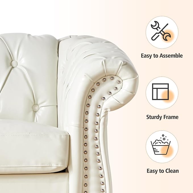 Chesterfield Loveseat Sofa, Modern Leather Small Sofa Couch 2 Seater - Image 5