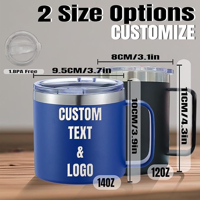 Personalized Mug Cup with Handle 12/14oz Custom Stainless Steel Mugs Customized Name Coffee Tumbler for Women Men Student Family Office Gifts, Initials