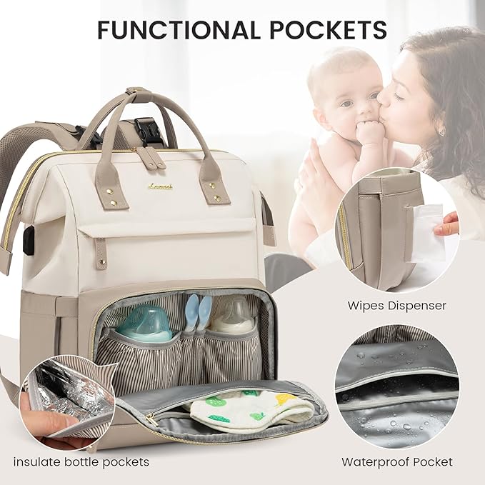 LOVEVOOK Diaper Bag Backpack, Baby Bag with Changing Station, Large Diaper Backpack for Moms Dads, Waterproof Leather Accents Baby Boy and Girl Bag for Travel Baby Essentials