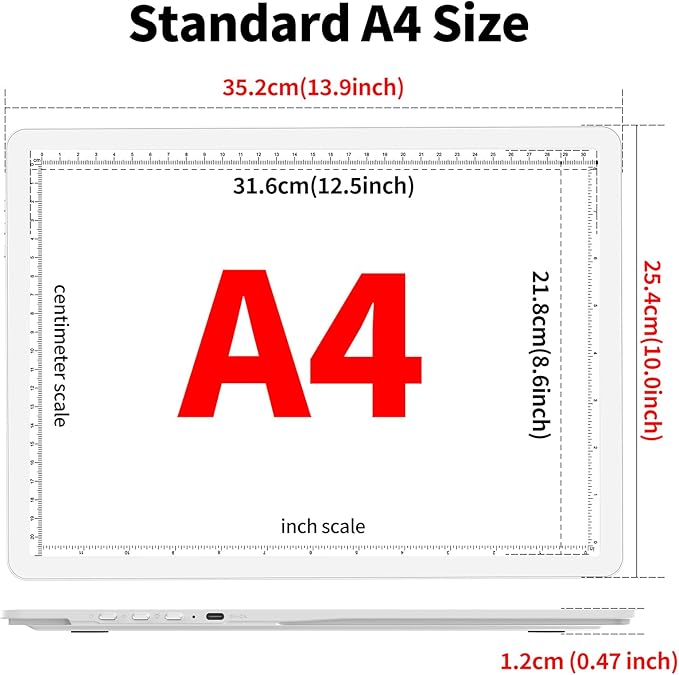 TOHETO Rechargeable A4 Light Board with Stand, Bag, Super Bright Magnetic Light Pad with Side Buttons, Wireless Light Box for Tracing and Drawing, Cordless Light Table for Diamond Painting, Sketching