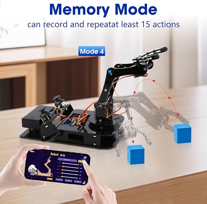 4DOF Robotic Arm Kit for Kids Compatible with Arduino IDE, Programming ESP32 Smart Robot Arm Building Kit STEM Educational Desktop Toy with Joystick and Web App Control for Children Ages 8+ and Adults