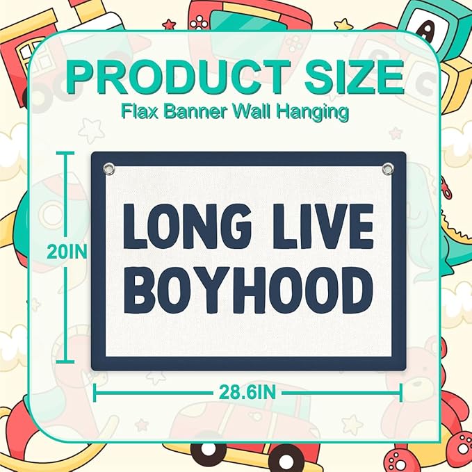 Toddler Boy Room Decor, Long Live Boyhood Banner Wall Hanging, Boys Room Wall Decor Banner Flag, Wall Flag Playroom Nursery Toddle Room Boys Room Decor Classroom Decorations, Banner for Room