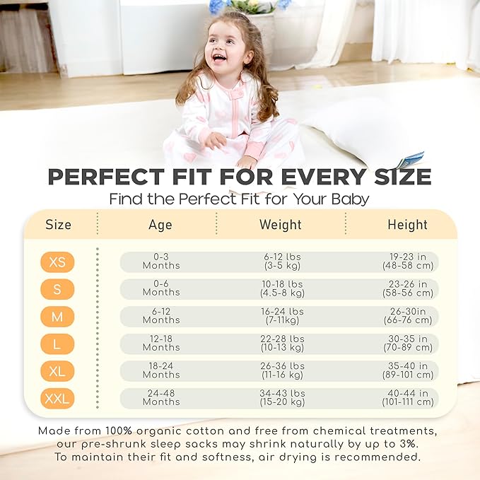 Mama Cheetah Baby Sleep Sack with Sleeves, 0.5 TOG Organic Cotton Wearable Blanket and Two-Way Zipper, Swaddle Transition Long Sleeve Sleeping Bag for Newborn Infant Toddler, 6-12 Months